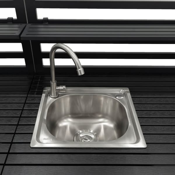 3 Piece Outdoor Kitchen Modular Configuration Corner Sink & Table Unit Aluminium Set Anthracite Grey Steel Sink With Cold Tap Storage Shelves Cupboard