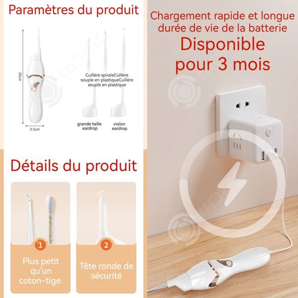 INN Otoskop öron 3,5 x 16 cm med 5 olika storlekar av öron skedar elektrisk öronrengörare med vitt LED-ljus