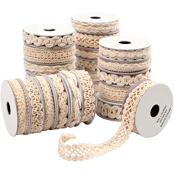 Dekorationsband med spets - 6-18 mm - Cream - 56 x 0,9m