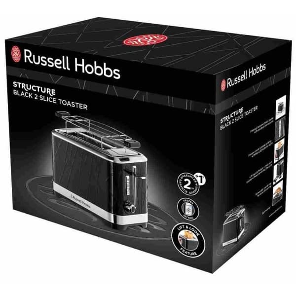 Russell Hobbs 28091-56 Structure Toaster Brödrost, Lift'n Look, XL Slots, Justerbar Bake, Wiener bakverk - Svart