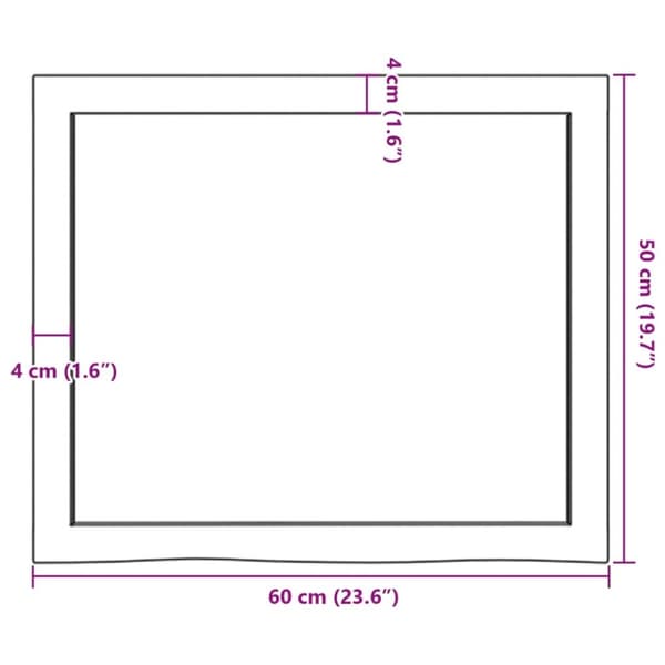 vidaXL bordplade til badeværelse 60x50x(2-4) cm massivt træ ubehandlet