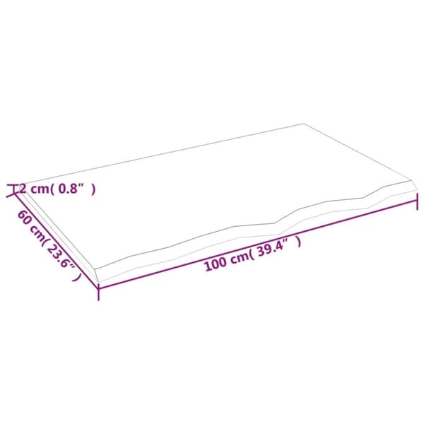 vidaXL bordplade til badeværelse 100x60x2 cm massivt træ ubehandlet