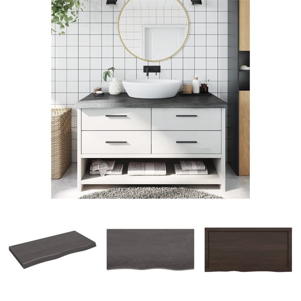 The Living Store bordplade til badeværelse 100x50x(2-6) cm massivt træ mørkebrun -  Køkkenbordplader