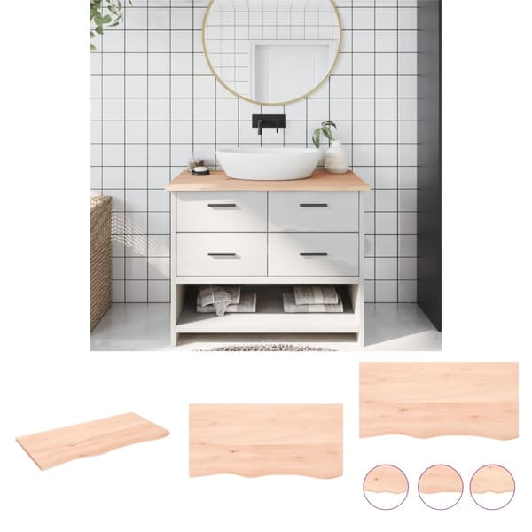 The Living Store bordplade til badeværelse 160x50x2 cm massivt træ ubehandlet -  Køkkenbordplader