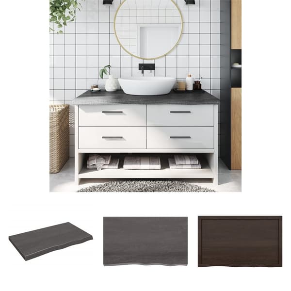 The Living Store bordplade til badeværelse 100x60x(2-6) cm massivt træ mørkebrun -  Køkkenbordplader