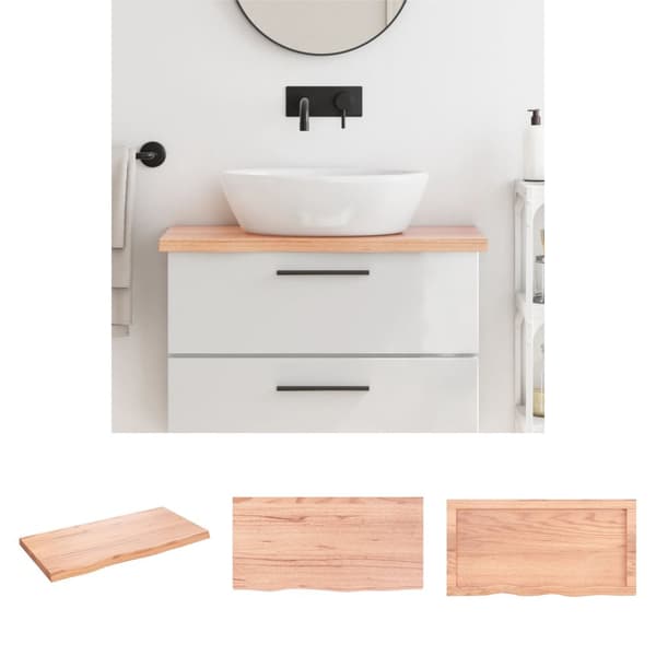 The Living Store Bänkskiva badrum ljusbrun 80x40x(2-4) cm behandlat massivt trä -  Bänkskivor