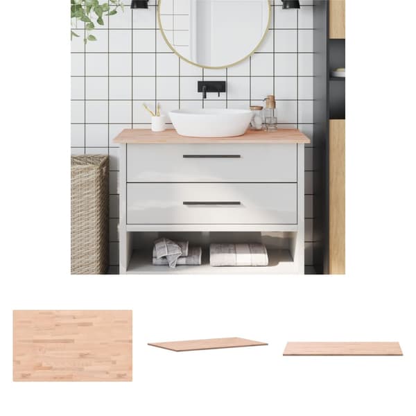 The Living Store bordplade til badeværelse 100x60x1,5 cm massivt bøgetræ - Køkkenbordplader
