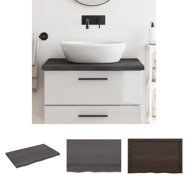 The Living Store bordplade til badeværelse 80x50x(2-4) cm massivt træ mørkebrun -  Køkkenbordplader