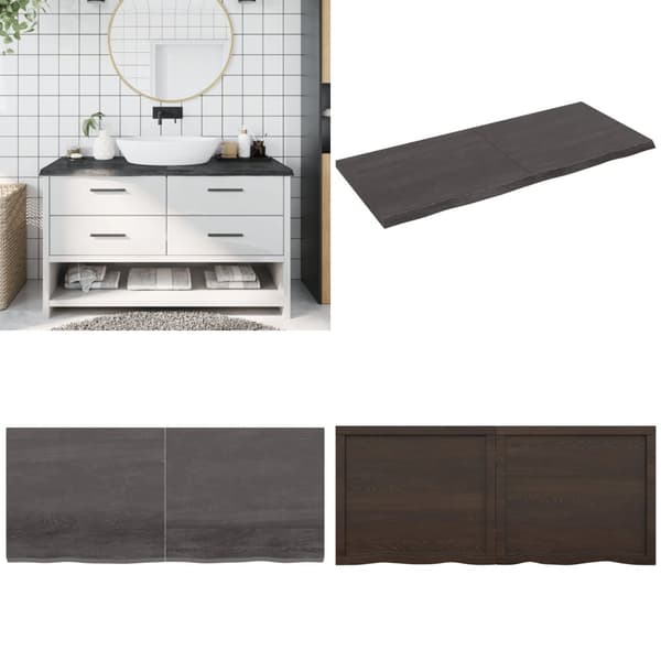 Bänkskiva badrum mörkbrun 140x60x(2-4) cm behandlat massivt trä - Bänkskiva För Badrum - Bänkskivor För Badrum - Home & Living