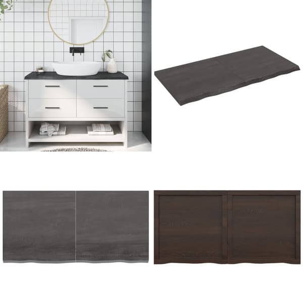 Bordplade til badeværelse 120x60x(2-4) cm massivt træ mørkebrun - Bordplade Til Badeværelse - Træbordplade - Home & Living