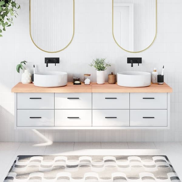 Bänkskiva badrum ljusbrun 200x60x(2-6) cm behandlat massivt trä