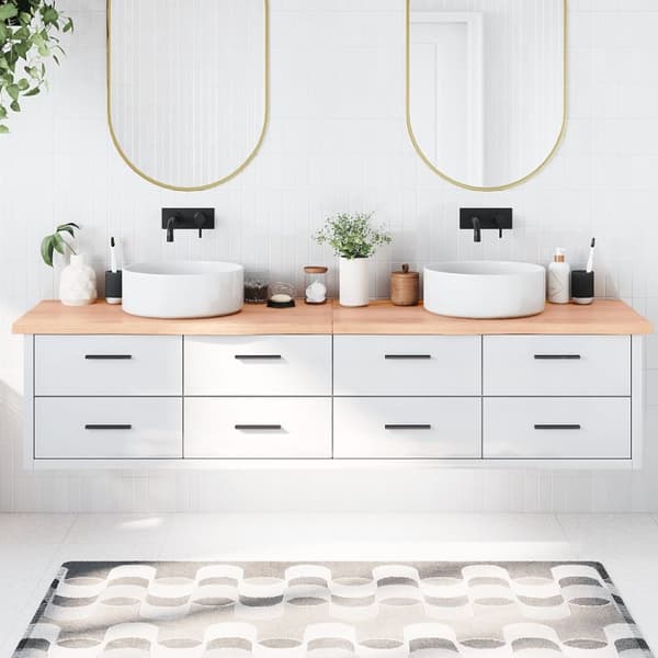 Bänkskiva badrum ljusbrun 220x60x(2-4) cm behandlat massivt trä