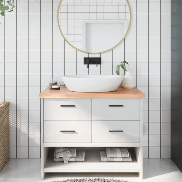 Bänkskiva badrum ljusbrun 100x40x(2-4) cm behandlat massivt trä