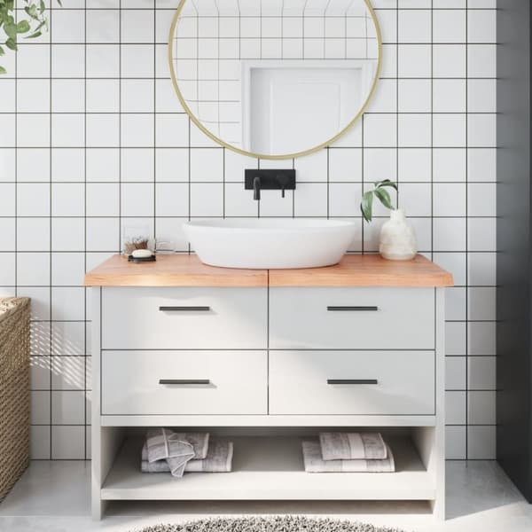 Bänkskiva badrum ljusbrun 120x50x(2-4) cm behandlat massivt trä