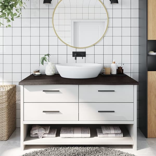 Bänkskiva badrum mörkbrun 100x50x(2-4) cm behandlat massivt trä