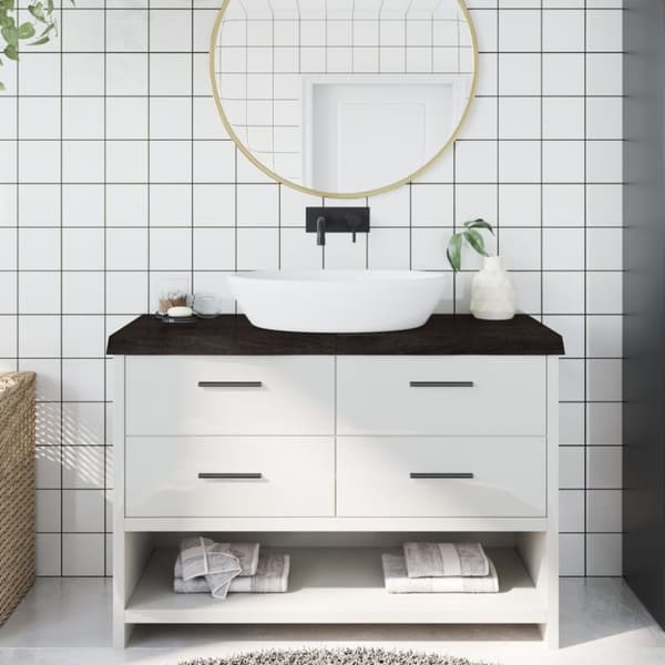 Bänkskiva badrum mörkbrun 120x60x(2-6) cm behandlat massivt trä