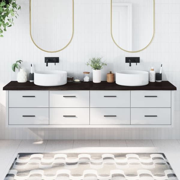 Bänkskiva badrum mörkbrun 220x50x(2-4) cm behandlat massivt trä