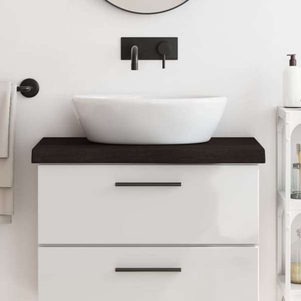 Bänkskiva badrum mörkbrun 80x40x(2-6) cm behandlat massivt trä