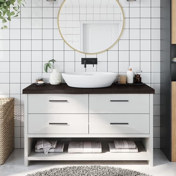 Bänkskiva badrum mörkbrun 100x30x(2-6) cm behandlat massivt trä