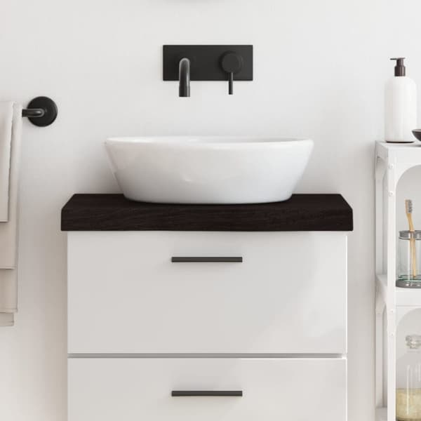 Bänkskiva badrum mörkbrun 60x30x(2-6) cm behandlat massivt trä