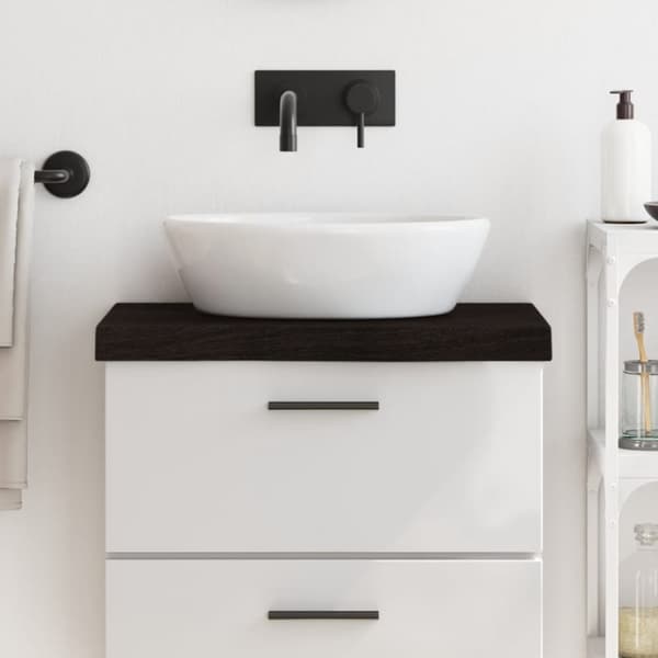 Bänkskiva badrum mörkbrun 60x40x(2-6) cm behandlat massivt trä