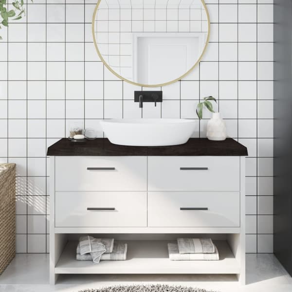 Bänkskiva badrum mörkbrun 120x50x(2-6) cm behandlat massivt trä