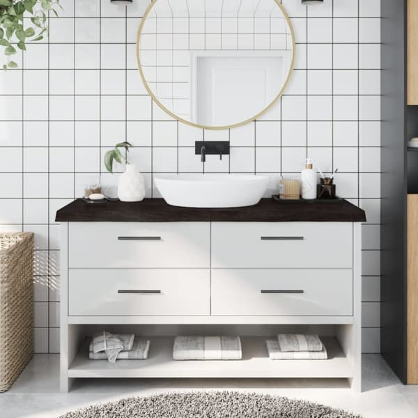 Bänkskiva badrum mörkbrun 140x40x(2-6) cm behandlat massivt trä