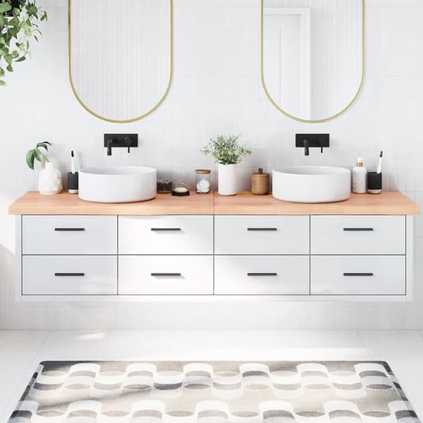 Bänkskiva badrum ljusbrun 220x50x(2-6) cm behandlat massivt trä