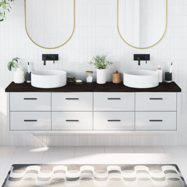 Bänkskiva badrum mörkbrun 200x40x(2-4) cm behandlat massivt trä