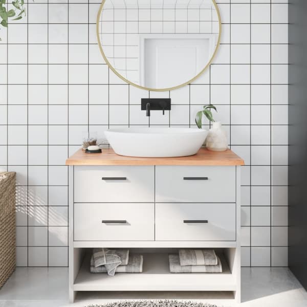 Bänkskiva badrum ljusbrun 100x40x2 cm behandlat massivt trä