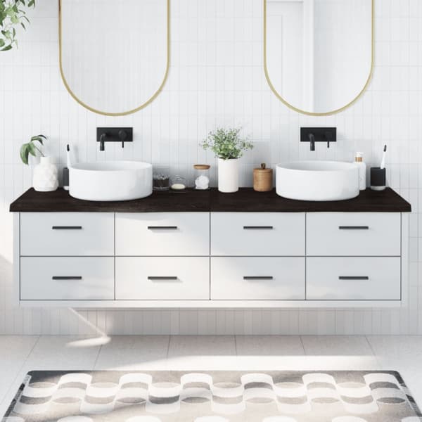 Bänkskiva badrum mörkbrun 200x60x(2-4) cm behandlat massivt trä