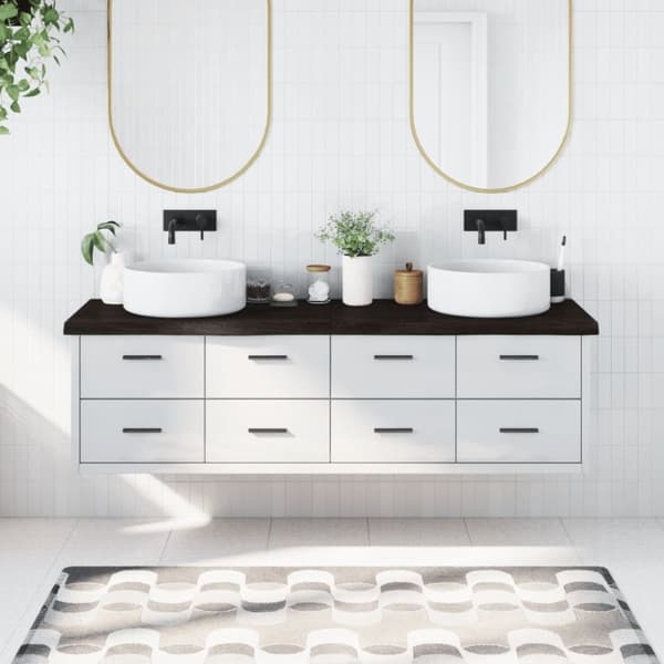 Bänkskiva badrum mörkbrun 180x60x(2-6) cm behandlat massivt trä