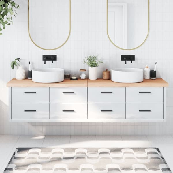 Bänkskiva för badrum 220x50x(2-6) cm obehandlat massivt trä