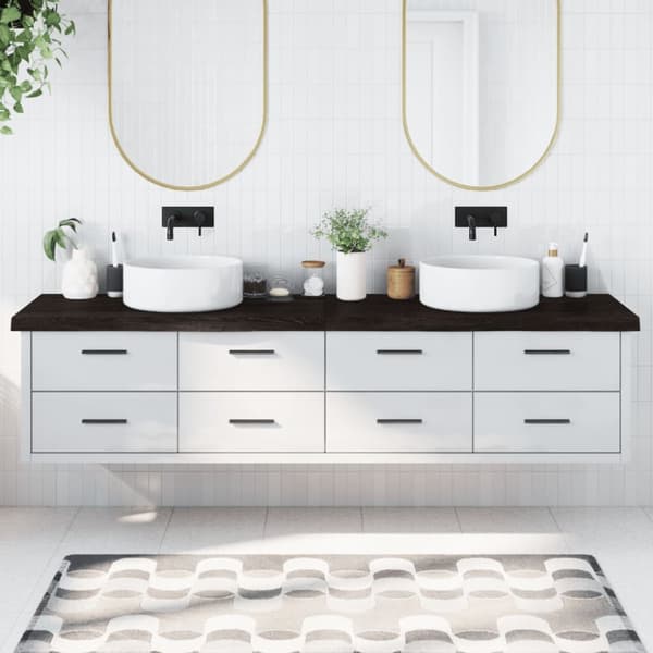 Bänkskiva badrum mörkbrun 220x60x(2-6) cm behandlat massivt trä