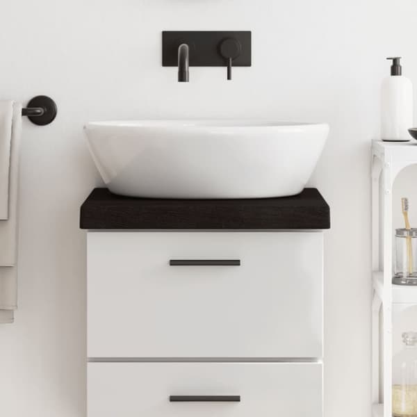 Bänkskiva badrum mörkbrun 40x40x(2-6) cm behandlat massivt trä