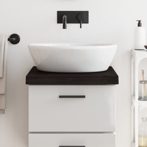 Bänkskiva badrum mörkbrun 40x50x(2-6) cm behandlat massivt trä