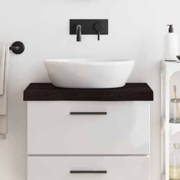 Bänkskiva badrum mörkbrun 60x50x(2-6) cm behandlat massivt trä