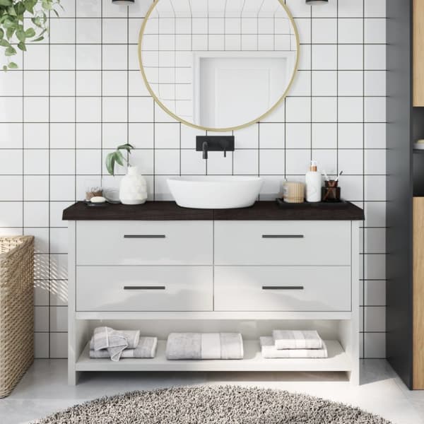 Bänkskiva badrum mörkbrun 120x30x(2-6) cm behandlat massivt trä