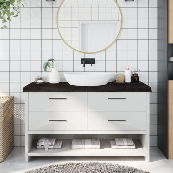 Bänkskiva badrum mörkbrun 140x30x(2-6) cm behandlat massivt trä