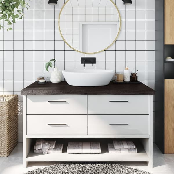 Bänkskiva badrum mörkbrun 100x60x(2-6) cm behandlat massivt trä