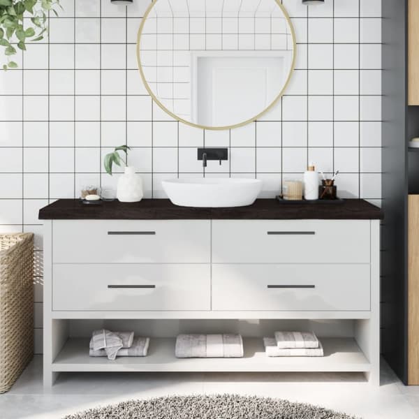 Bänkskiva badrum mörkbrun 160x40x(2-6) cm behandlat massivt trä