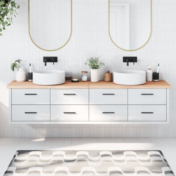 Bänkskiva för badrum 220x50x(2-4) cm obehandlat massivt trä