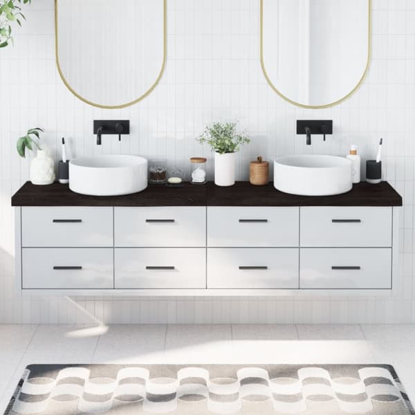 Bänkskiva badrum mörkbrun 200x40x(2-6) cm behandlat massivt trä
