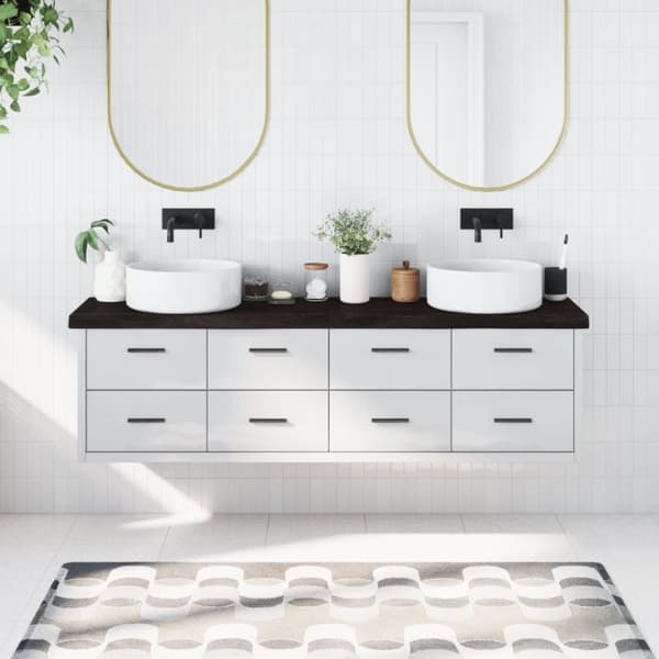 Bänkskiva badrum mörkbrun 180x40x(2-6) cm behandlat massivt trä