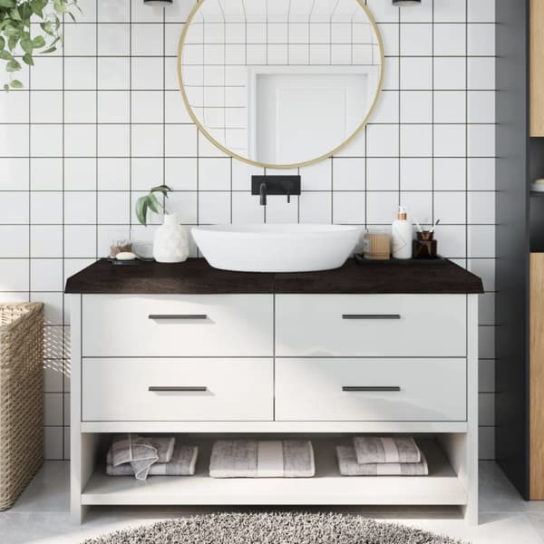 Bänkskiva badrum mörkbrun 140x60x(2-6) cm behandlat massivt trä