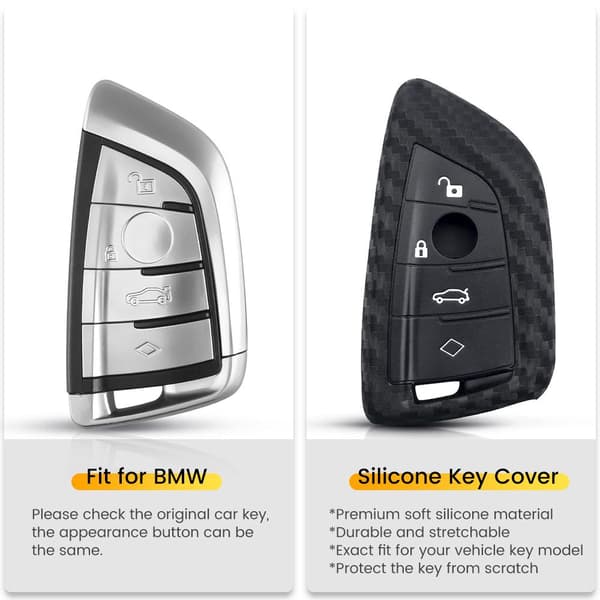Carbon Fiber Silikon 4-knappers bilnøkkelveske til BMW
