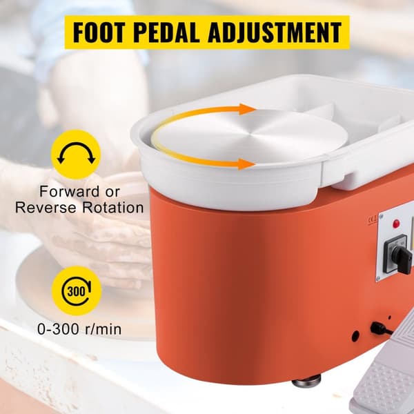 350W 0-300rpm elektrisk keramikhjulmaskin, 28cm skivspelare, fotpedaljustering, flexibel manövrering, med säkerhetsskydd