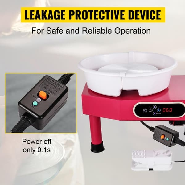 350W 0-300 rpm 9,8"/25cm liten professionell keramik hjulmaskin med 16 formverktyg, LCD pekskärm, fotpedal, tyst reversibel motor, läckageskydd