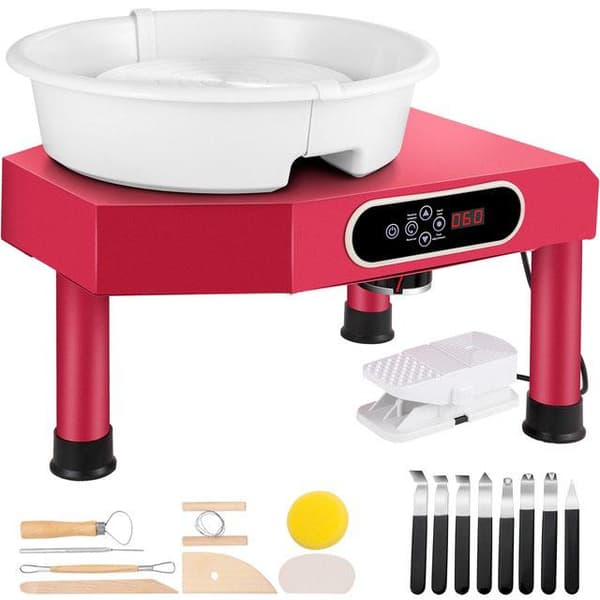 350W 0-300 rpm 9,8"/25cm liten professionell keramik hjulmaskin med 16 formverktyg, LCD pekskärm, fotpedal, tyst reversibel motor, läckageskydd