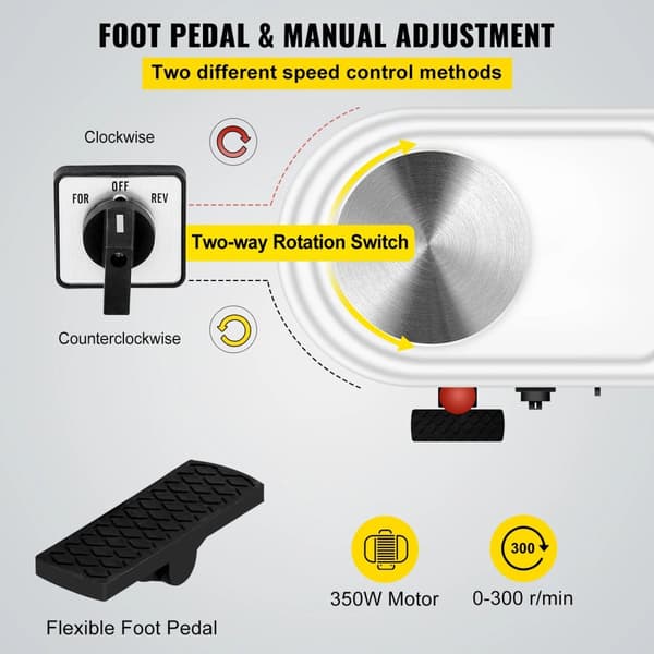 11"/28cm 350W 300 rpm elektrisk keramikhjulsmaskin med fotpedal, kompakt struktur, säker och pålitlig drift, lätt att rengöra